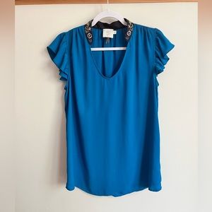 Anthropologie HD flutter sleeve blouse blue size 12